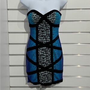 Y2k style Rampage Strapless Blue and Black Patterned Dress